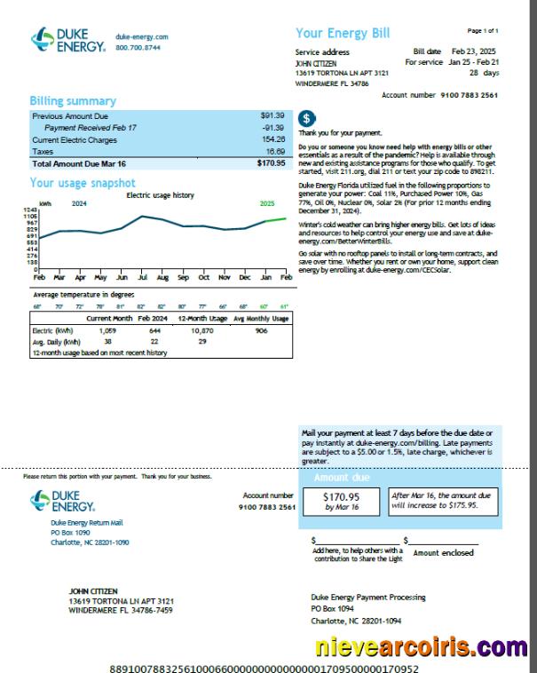 USA Duke Energy utility bill, version 5
